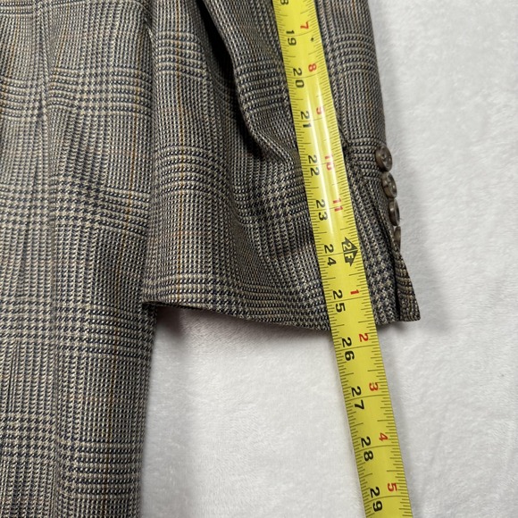 Jos A Bank Sport Coat Mens 42L Brown Gray Plaid Silk Wool Blazer Jacket Classic - Picture 11 of 13